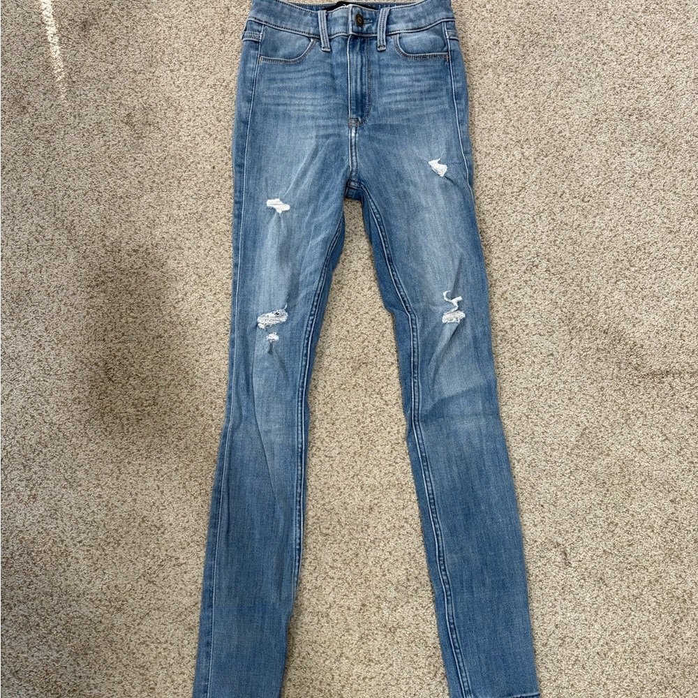 Hollister High Rise Blue Distressed Jeans